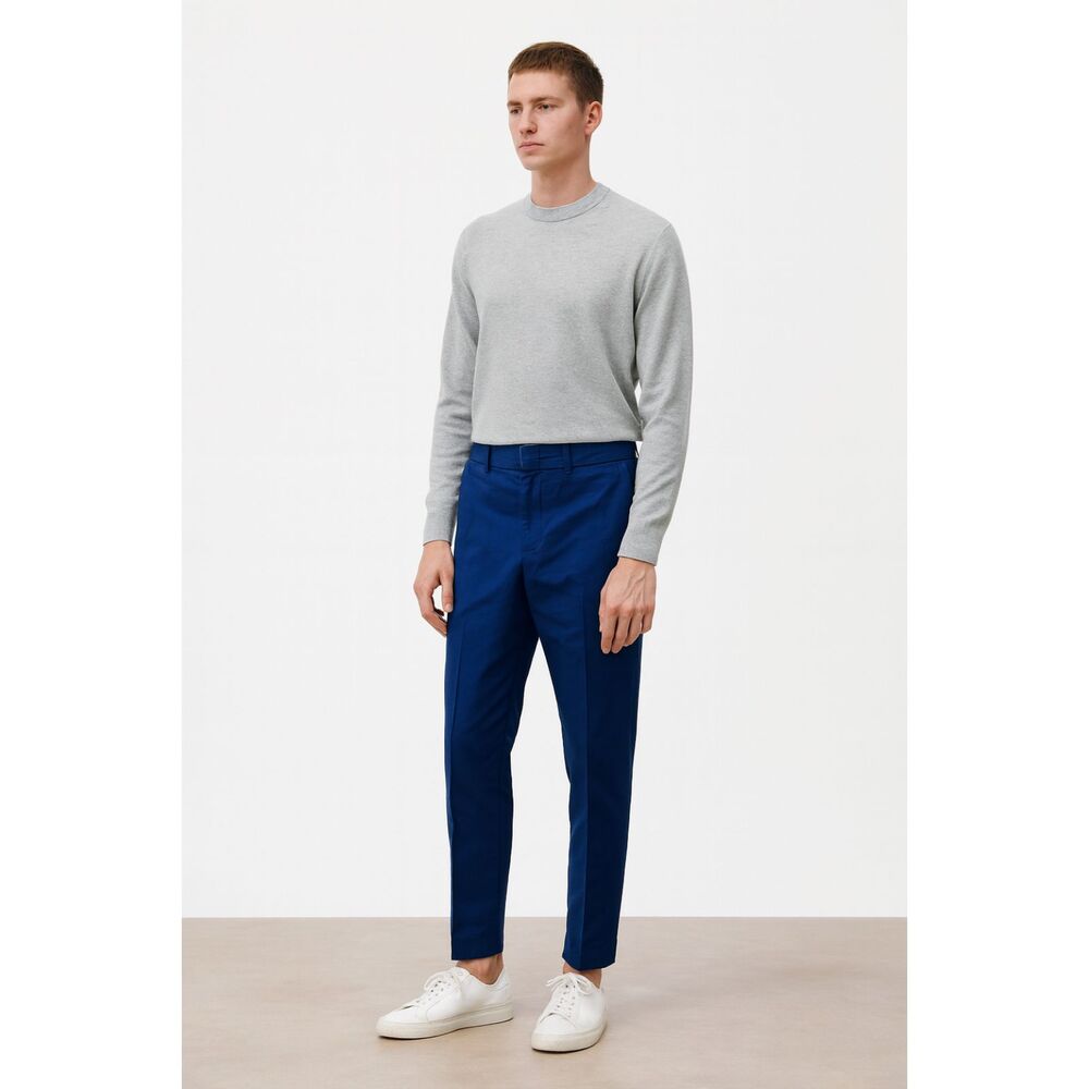 COS Blue Cotton Flat Fronted Straight Leg Pants Trousers   Mens Size 34R